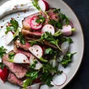 Strip Steak with Lemony Yogurt and Radishes