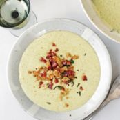 Potato, Leek and Broccoli Soup with Pancetta Crumbs
