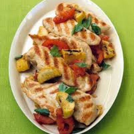 Grilled Chicken Cutlets with Squash and Tomatoes