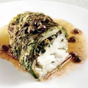 Savoy Cabbage Rolls with Halibut, Browned Butter, and Capers