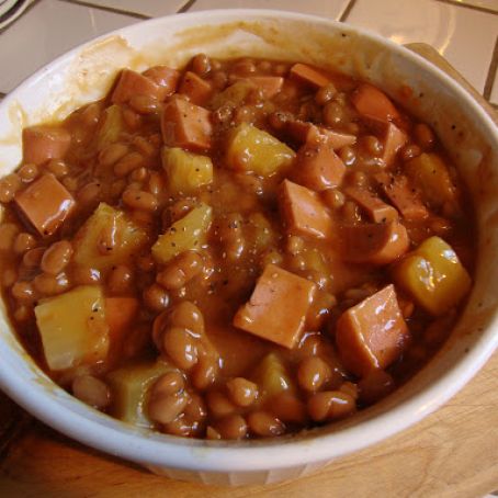 Pork and beans and hot dog casserole