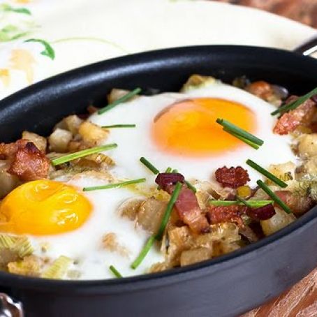Eggs with Leek and Potato Hash