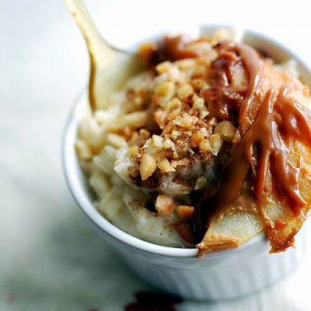 Arroz con leche with Dulce de leche and Pears