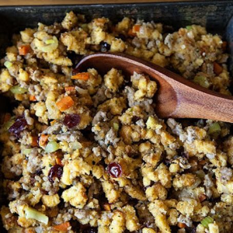 Corn Biscuit Stuffing with Sausage and Cranberry