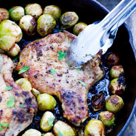 {One Pan} Pork Chops And Brussels Sprouts