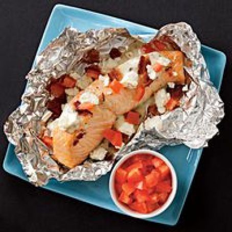Grilled Salmon, Bacon & Feta Packets