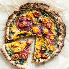Paleo TOMATO PIE WITH ALMOND FLOUR CRUST + CREAMY CASHEW HERB FILLING