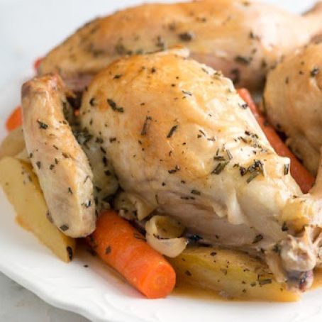 Butterflied Chicken with Roasted Root Vegetables and Pan Gravy