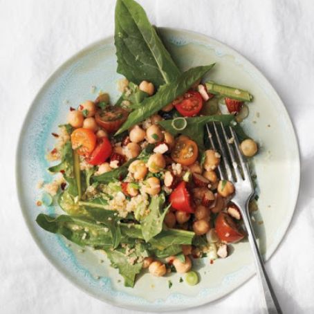 Marinated Chickpeas with Quinoa and Dandelion Greens