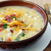 Chicken, Corn & Potato Chowder with Green Chiles & Cheddar Cheese