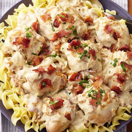 Slow-Cooker Smothered Chicken with Bacon & Onions