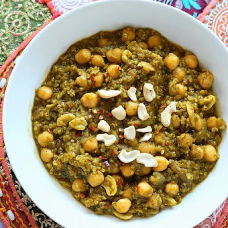 CHICKPEA LENTIL QUINOA SPINACH STEW. VEGAN GLUTENFREE RECIPE