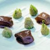 Mock Tartufo Ravioli With Padrón Pepper Seeds and Yogurt