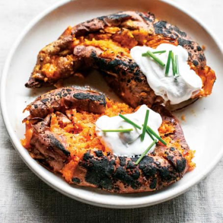 Slow Roasted Sweet Potatoes with Garlic Labneh