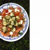 Potato salad with smoked salmon and horseradish crème fraiche