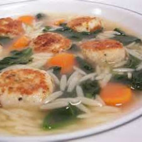 Escarole and Orzo Soup with Turkey Parmesan Meatballs