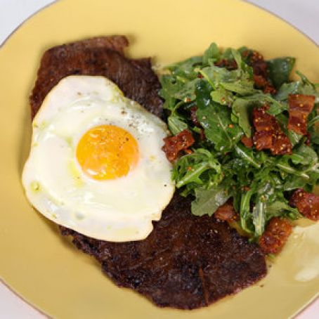 Michael Symon's Minute Steak with Fried Egg and Warm Arugula Salad