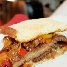 Steak Fajita Sandwich with Caramelized Onions, Mushrooms, and Peppers