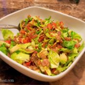 Sweet & Spicy Sautéed Brussels Sprouts with Bacon, Onion and Red Pepper