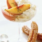 Chilled Peaches with Arborio Rice Pudding and Cinnamon Churros