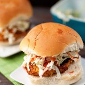 Buffalo Chicken Burgers with Ranch Slaw