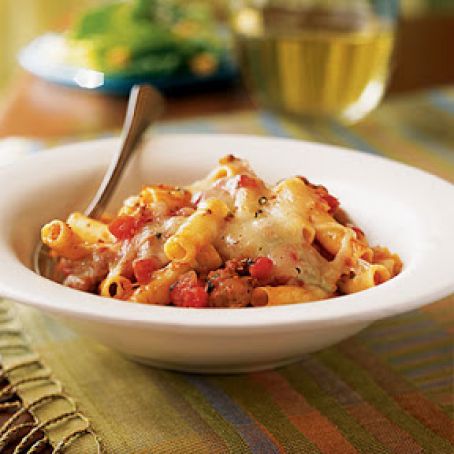 Baked Pasta with Sausage, Tomatoes, and Cheese