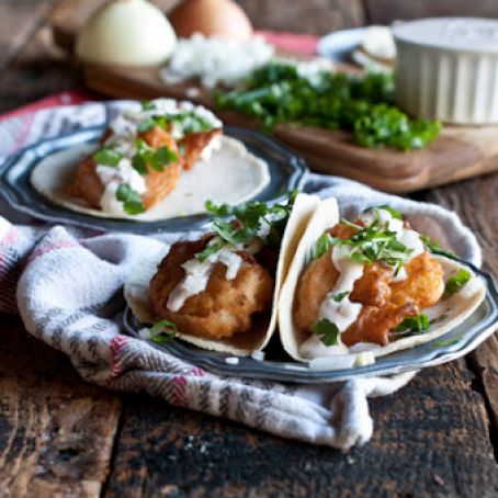 Tacos-Shrimp Beer Battered with Chipotle Lime Crema