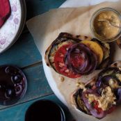 Eggplant-Open-Faced Grilled Eggplant, Red Onion, and Heirloom Tomato Sandwiches with Creamy Celeriac Sauce