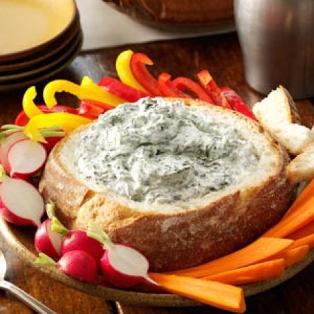 Spinach Dip in a Bread Bowl Recipe
