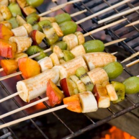 Grilled Fruit Kabobs Glazed with Punchy Cumin and Maple Glaze