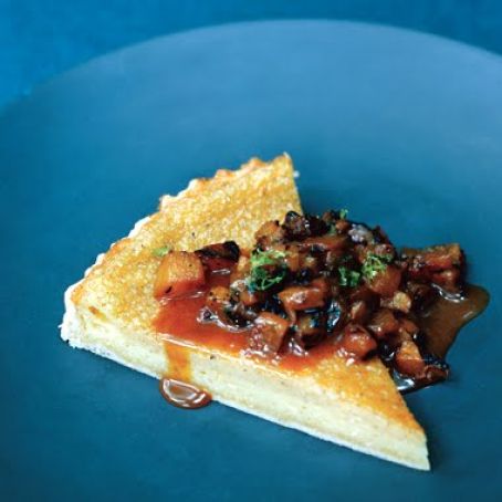 Chess Pie with Blackened Pineapple Salsa and Caramel Sauce
