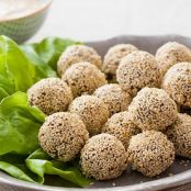 Toasted Sesame Seed-Crusted Lamb Meatballs with Sweet Harissa Yogurt Sauce Recipe