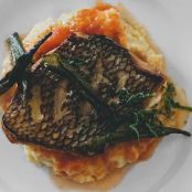 Seared Bass with Corn Polenta and Tomato Compote