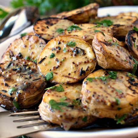 grilled potatoes with mustard sauce