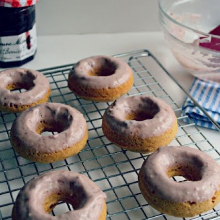 Brown Butter Peanut Butter Doughnuts with Mixed Berry Jelly Icing