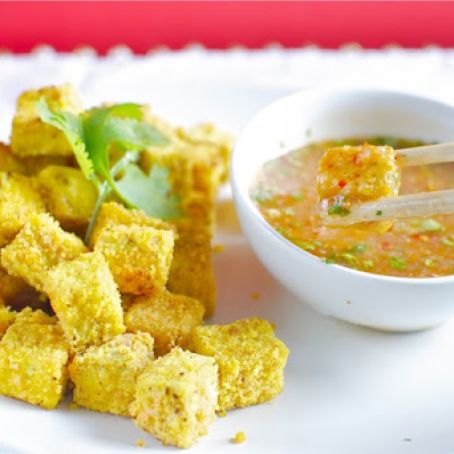 Lentil Crusted Tofu with Awesome Dipping Sauce