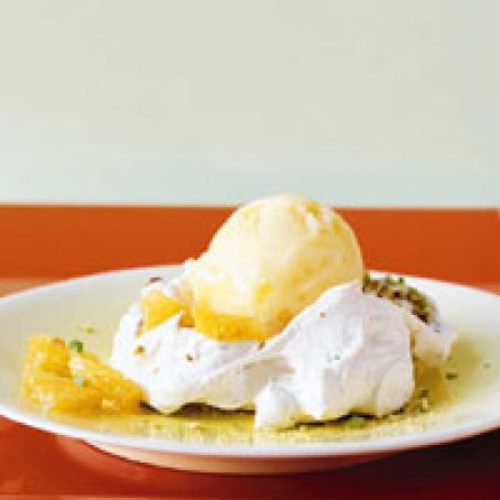 Pistachio Pavlovas with Oranges and Blood Orange Sorbet