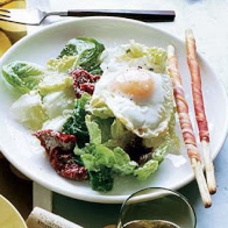 FRIED EGG CAESAR SALAD w/PROSC BREAD STKS
