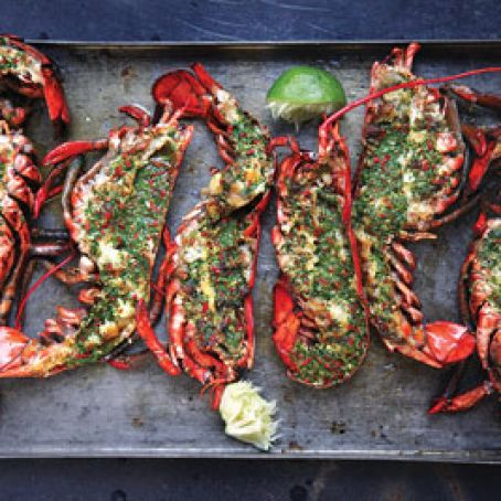 Grilled Lobster with Cilantro-Chile Butter