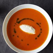 Roasted Tomato, Whipped Burrata and Basil Oil Soup