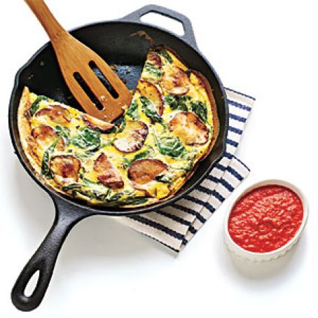 Spanish Potato and Spinach Tortilla with Red Pepper Sauce