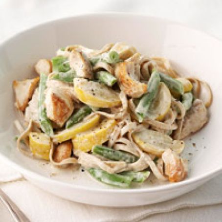 Chicken Fettuccine Alfredo with Summer Vegetables for Two