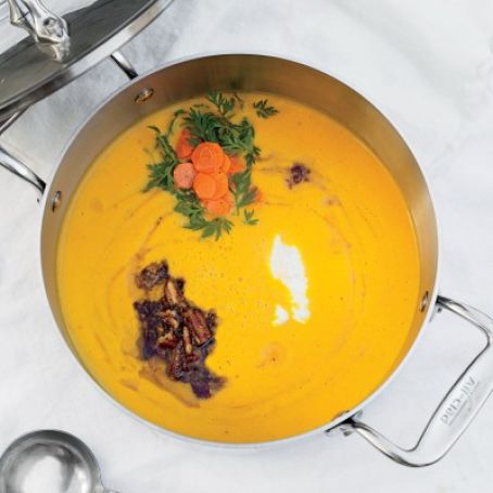 Carrot Soup with Brown Butter, Pecans, and Yogurt