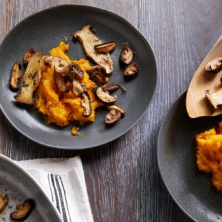 Mixed Roasted Mushrooms Over Creamy Butternut Purée
