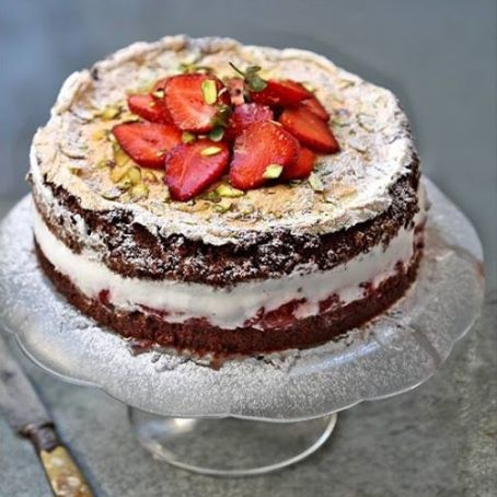 Gluten Free Dark Chocolate Strawberry Mascarpone Gateau