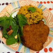 Arroz con Gandules and Breaded Pork Steaks