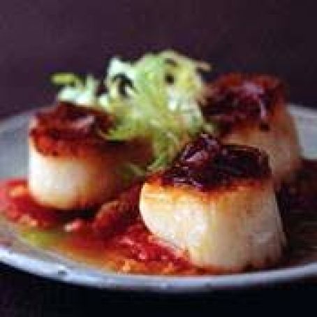 Seared Scallops with Tomato Ragout and Caramelized Shallot