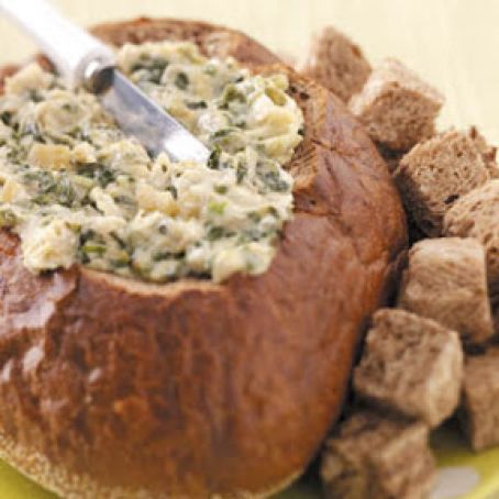 Artichoke Spinach Dip in a Bread Bowl Recipe