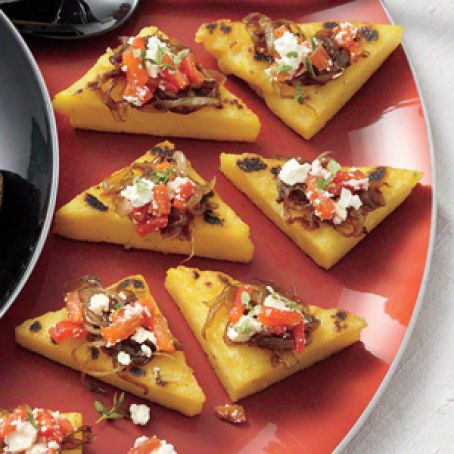 Polenta Toasts with Balsamic Onions, Roasted Peppers, Goat Cheese and Thyme