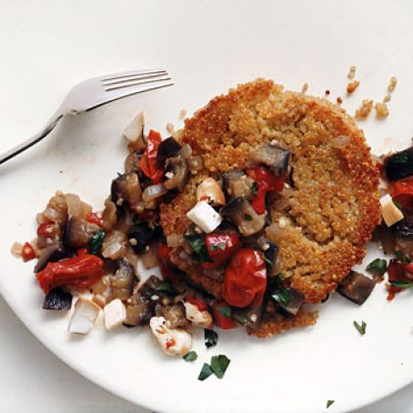 Quinoa Cakes with Eggplant-Tomato Rag and Smoked Mozzarella